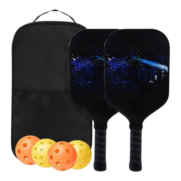 Sada na pickleball 2 pálky a 4 míčky s taškou 40 x 20 x 1,4 cm Lehké grafitové pálky Černé s vesmírným motivem Do haly i ven 1