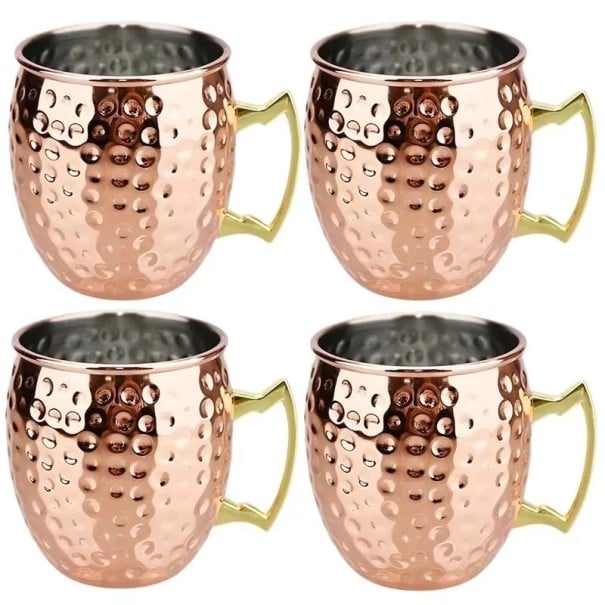 Sada nerezových hrnků tepaný povrch s uchem 500 ml 6 × 10.5 cm z nerezové oceli měděný na nápoje domácnost 1
