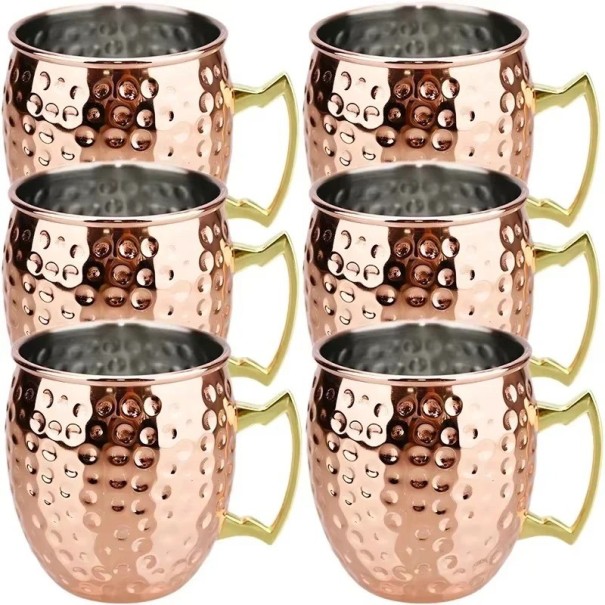 Sada nerezových hrnků tepaný povrch s uchem 500 ml 6 × 10.5 cm z nerezové oceli měděný na nápoje 1