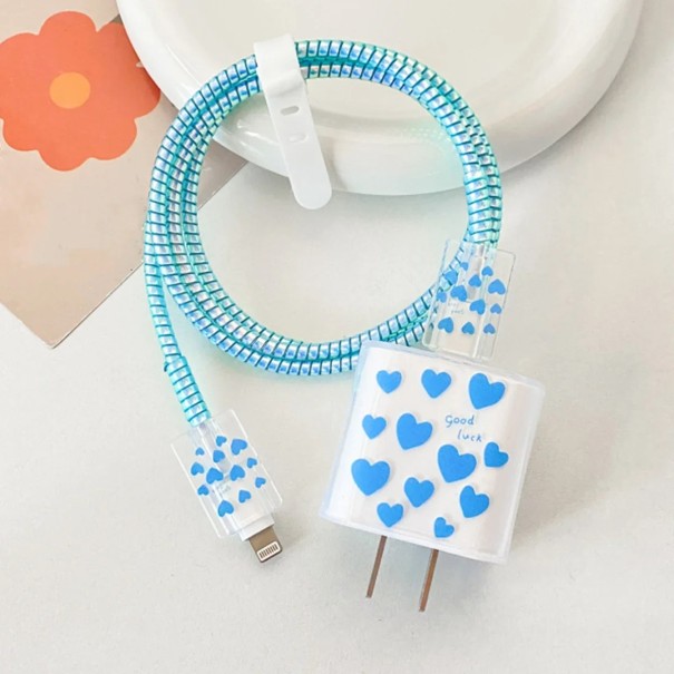 Sada ochranných krytů na iPhone nabíječku a kabel, dekorativní obal proti zlomení, 5 dílů, kompatibilní s 18W/20W modrá