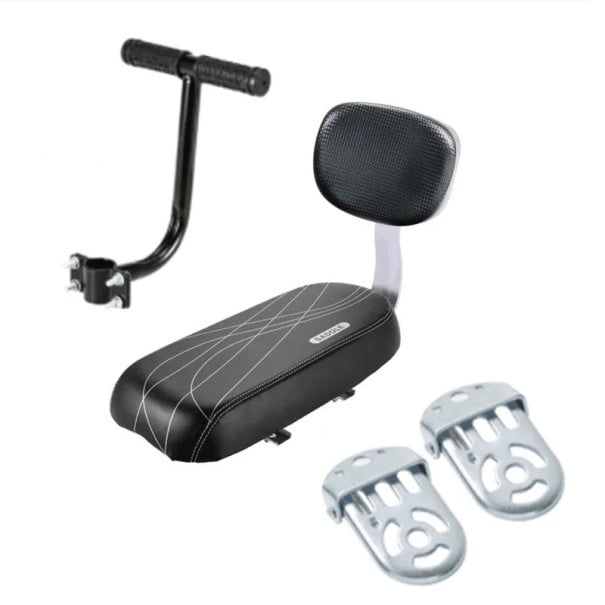 Sada pre spolujazdca na bicykel sedadlo s opierkou 27 x 17,5 cm madlo 20 cm opierky nôh 5 x 9 cm čierna montáž na zadný nosič 1
