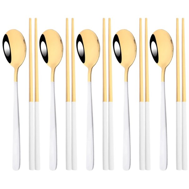 Sada příborů Lžíce a hůlky Jídelní sada nádobí pro asijskou kuchyni elegantní stolní příbory pro domácnost bílá