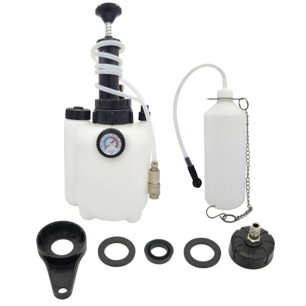 Sada pro manuální odvzdušnění brzd 3L s manometrem a hadicí 40,5×17,5 cm plastová pro odvzdušnění brzdového systému 1