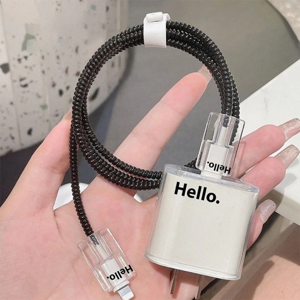 Sada silikónového ochranného obalu na nabíjačku a kábel pre iPhone Priehľadný dizajn s nápisom Ahoj a ochranou konektorov čierna