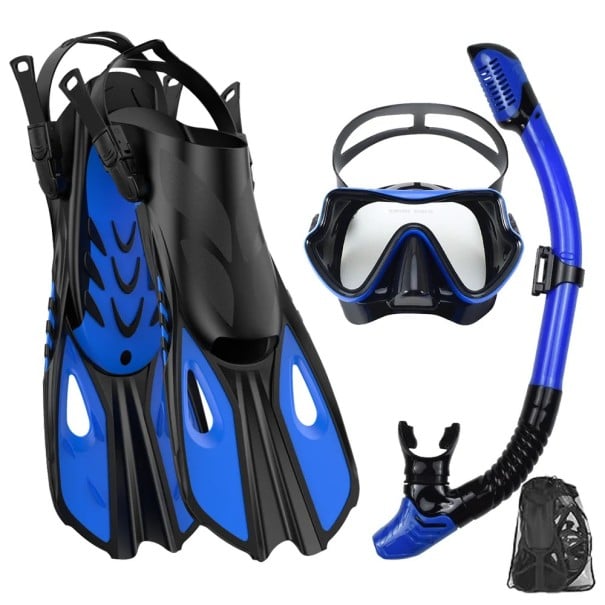 Sada šnorchlovacího vybavení S/M Ploutve velikost 37-41 18 x 40 cm Potápěčské brýle a šnorchl Kompletní set pro šnorchlování a potápění modrá
