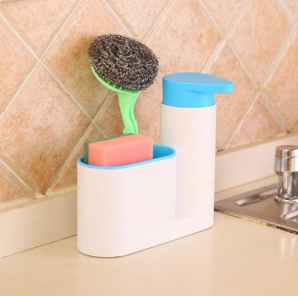 Sæbedispenser med holder blå