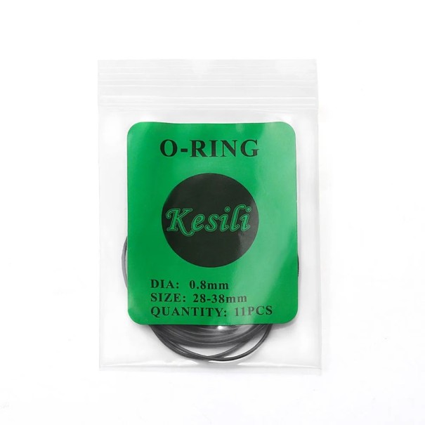 Sæt med 11 O-ringstætninger til ur 0,8 mm Diameter 28-38 mm Til reparation af urkasser og glas Antistatisk design Vandtæt 1