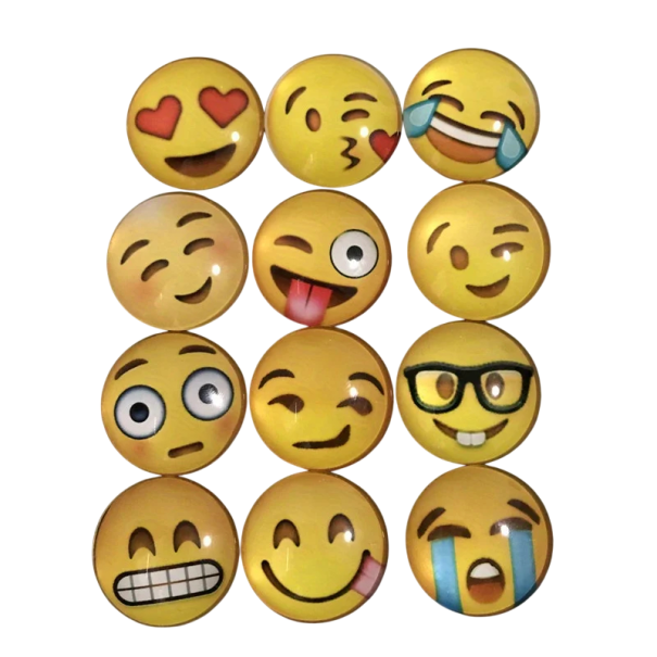 Sæt med 12 stk. emoji magneter 3 cm rund form dekorative magneter til køleskabet smilende ansigt gule ansigtsudtryk til noter 1