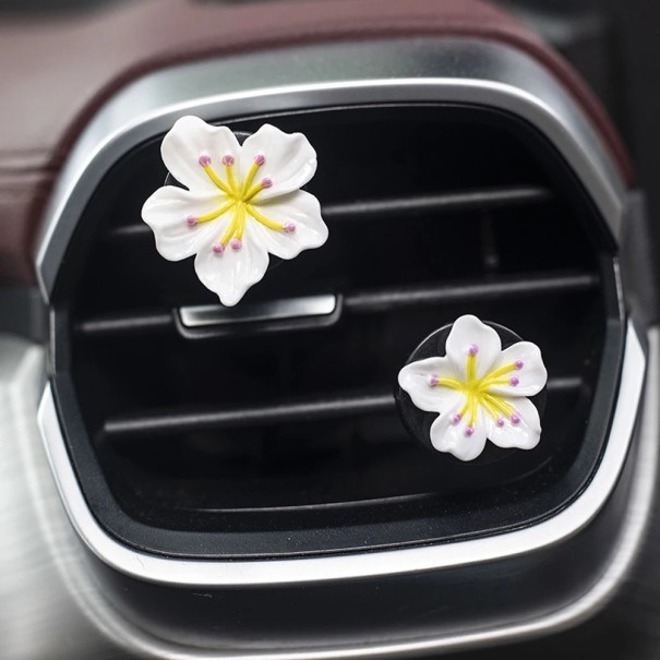 Sæt med 2 bilparfumeklips Blomster Peach Blossom Luftfrisker Vent Vent Dekoration Aroma Diffuser Frisk luft til interiør hvid