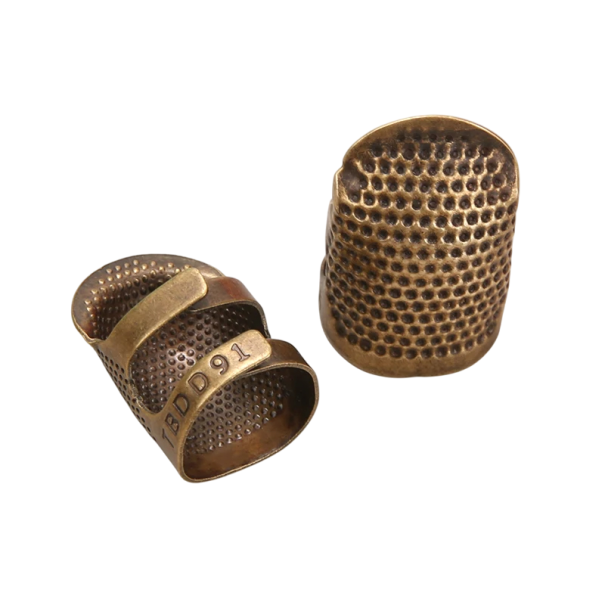 Sæt med 2 justerbare vintage fingerbøl til håndsyning metalbeskyttelsesring skridsikker ærme nål fingersyningsværktøj 2,3x1,5 cm bronze