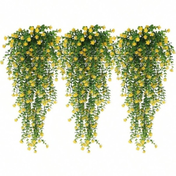 Sæt med 3 hængende kunstige blomster med farverige blomster 75 cm Hængende dekoration til lejligheden og haven Kunstig plante til væggen eller rækværket gul