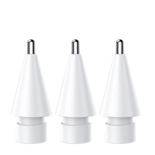 Sæt med 3 udskiftelige penspidser 3.0 til stylusen. Kompatibel med Apple Pencil 1 og 2. Præcise metalspidser til skrivning og tegning. hvid