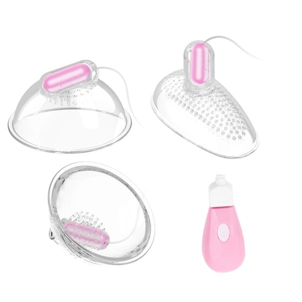 Sæt med 3 vibrerende sugekopper med controller til brystvorter og vagina med 10 vibrationstilstande og 360° stimulation, lyserød, 28 mm diskret 1