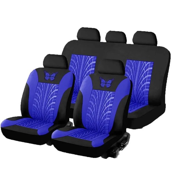 Sæt med 5 bilsædebetræk Dækdesign med butterfly Beskyttende bilsædebetræk Polyester Stilfuldt mønster Nem at vedligeholde Universel pasform blå