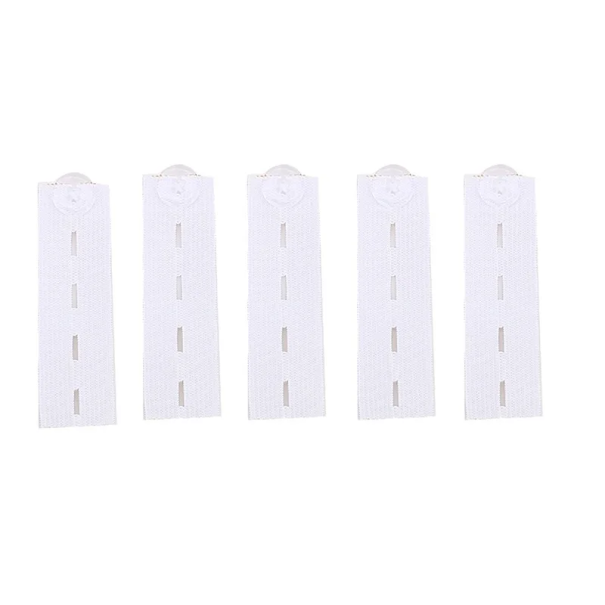 Sæt med 5 knapper i taljen, 8 x 2,5 cm, elastisk knappeforlænger, bukser, jeans, gravidtøj, polyester, gummi hvid