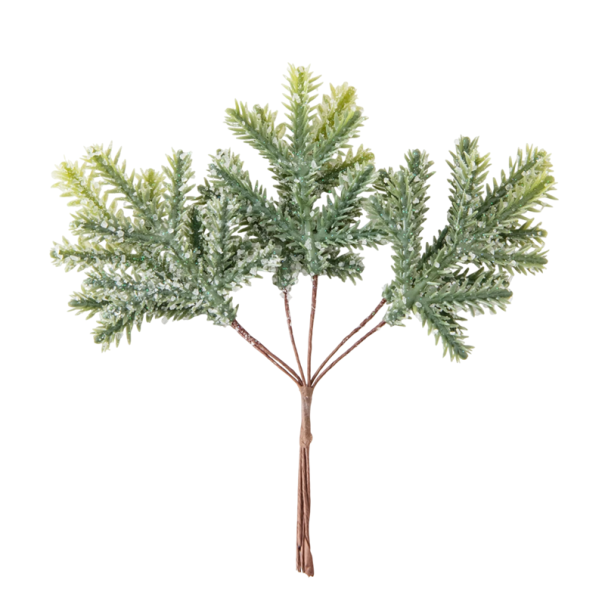 Sæt med 6 sneklædte grene 12×15 cm Kunstige julegrene med is-effekt Vinterdekoration til bord, krans eller pynt grøn