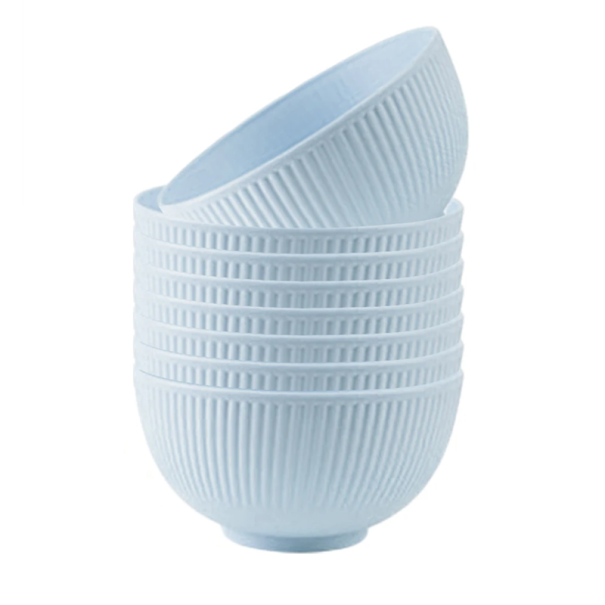 Sæt med 8 plastikskåle 7,8 x 15 cm Farverige runde skåle til salat, suppe og dessert Genanvendeligt service til køkkenet og på farten blå