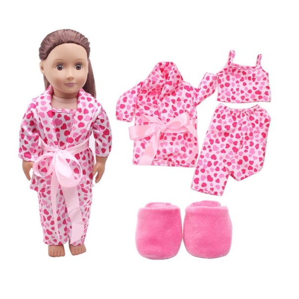 Sæt med hjemmetøj til en dukke, 4 stk. rosa