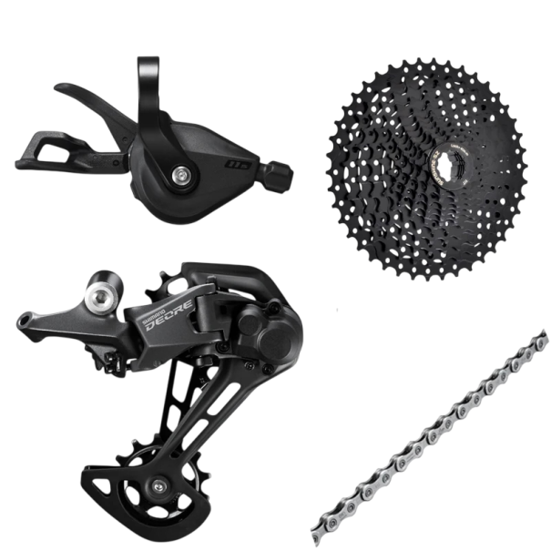 Sæt til gearskifte på cykel 11 hastigheder 11–42T aluminium gearskifter kassette og kæde til mountainbike og racercykel sort