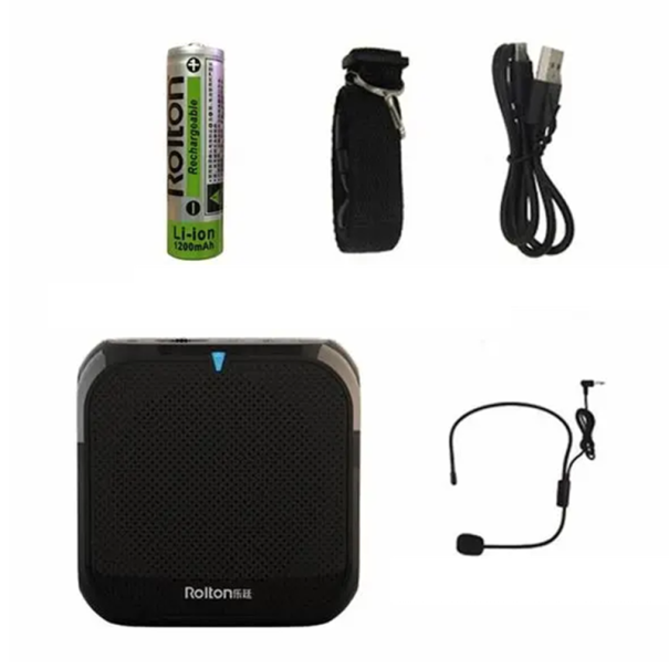Sæt til stemmeforstærkning med mikrofon og højttaler Bærbar stemmeforstærker med bælte 18650 batteri og USB opladerkabel sort
