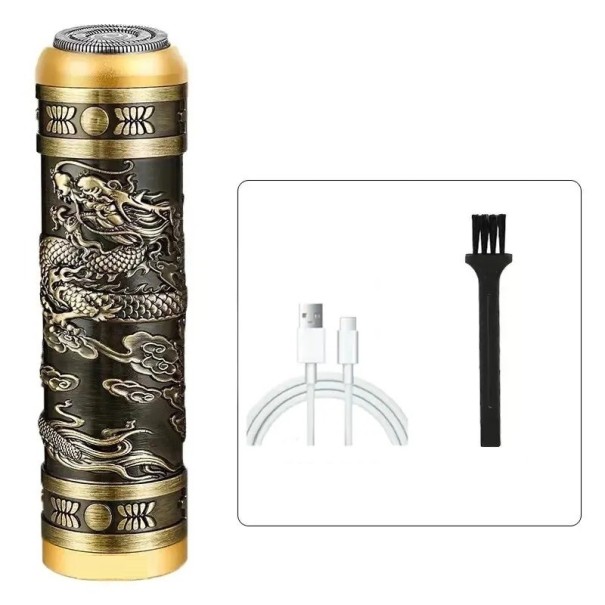 Sähköinen johdoton parranajokone USB-C-kaapelilla latauksella Pieni parranajokone kiinalaisella lohikäärmekuviolla IPX5-vedenpitävä parranajokone kelluvilla terillä Miesten parranajokone LED-akun merkkivalolla 1
