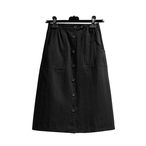 Saia feminina com bolsos e botões preto