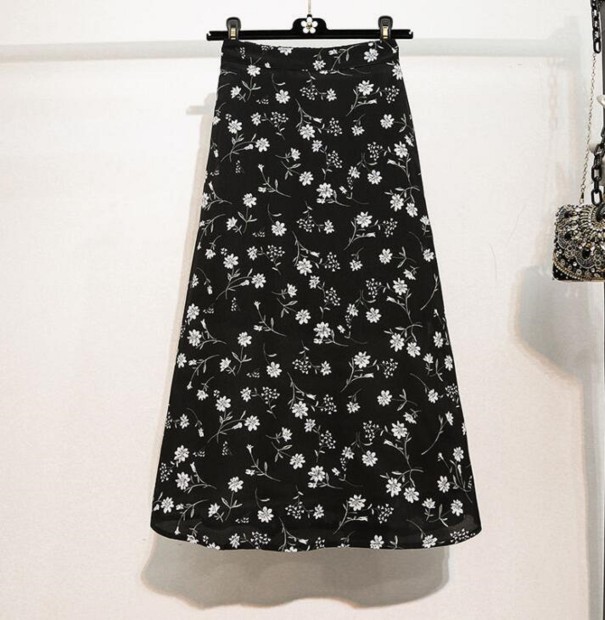 Saia feminina com flores A1968 preto S
