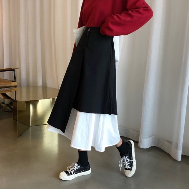 Saia longa feminina bicolor preto S