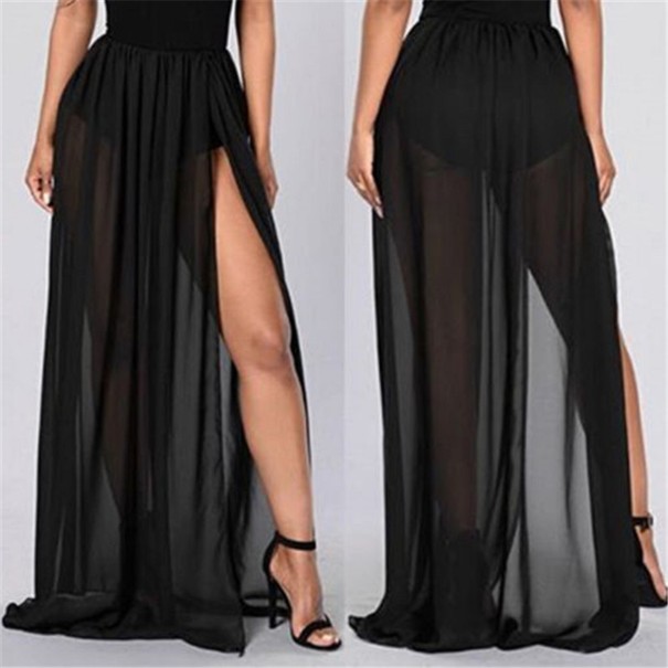 Saia longa feminina transparente preto