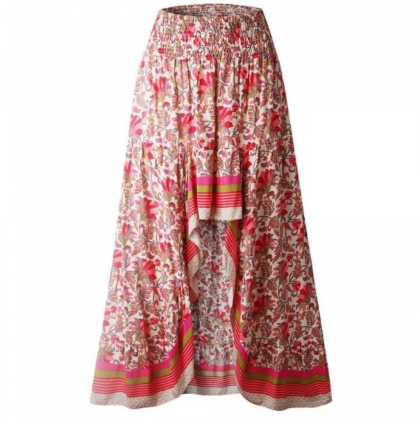 Saia maxi assimétrica para mulher com padrão vermelho S