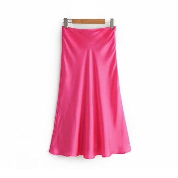 Saia midi de satén para senhora rosa escuro S