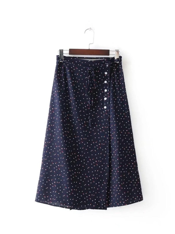 Saia midi feminina com botões azul escuro S