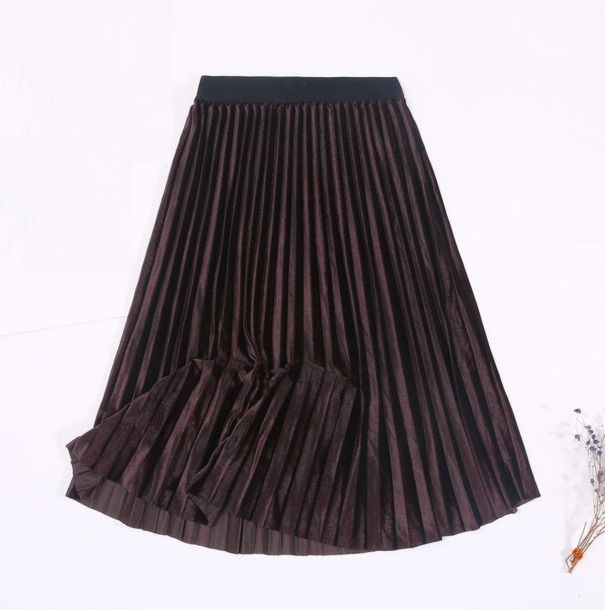 Saia midi plissada para senhora A1987 castanho