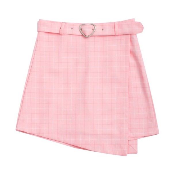 Saia mini combinada para senhora com cinto rosa M