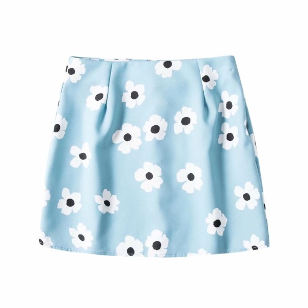 Saia mini feminina com flores G40 azul XS