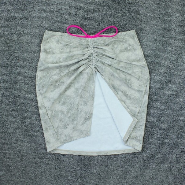 Saia mini feminina para fatos de banho com fenda à frente Centro franzido com cordão Estampagem total Poliester elástico com spandex M 2