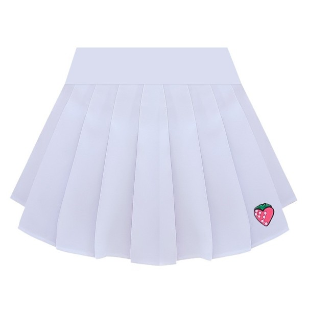 Saia mini plissada feminina com morango branco XL