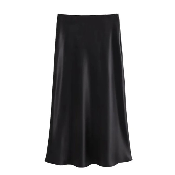 Saias longas de cetim para senhora com cintura alta Saia maxi elegante para o verão Saia de cetim social Material suave e brilhante preto M