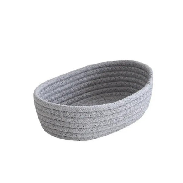Säilytyskori 30 × 17 × 9 cm, valmistettu kudotusta puuvillaköydestä. Pohjoismainen organisaattori kosmetiikalle, valmistettu luonnonkankaasta. Pöytälaatikko leluille ja pienille tavaroille. harmaa