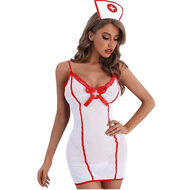 Sairaanhoitajan asu Naisten sairaanhoitajan cosplay-asu Halloween-asu Seksikäs naisten sairaanhoitajan asu L