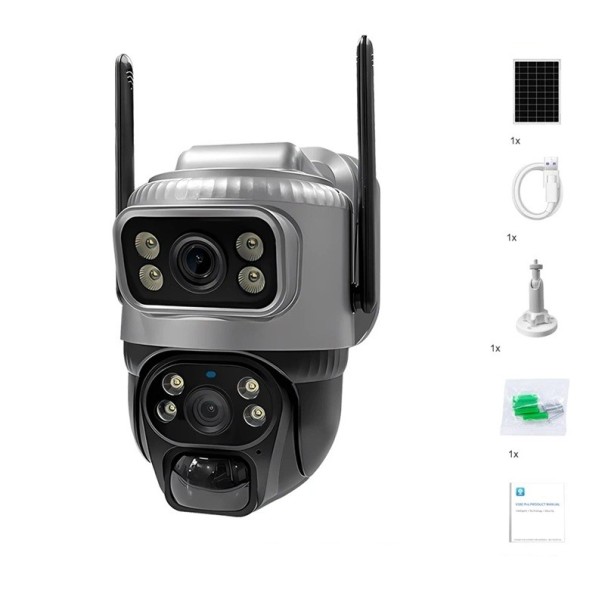 Säkerhets 4G solkamera 8MP 4K med rörelsedetektering och automatisk spårning i ABS-plast svart-grå utomhuskamera för övervakning 1