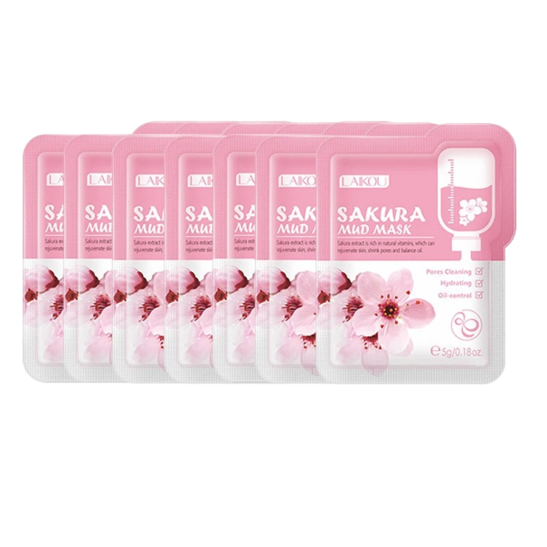 Sakura Clay arcmaszk pórusösszehúzó cseresznye arcmaszk Ránctalanító arcmaszk Hidratáló arcmaszk 5g 7db 1
