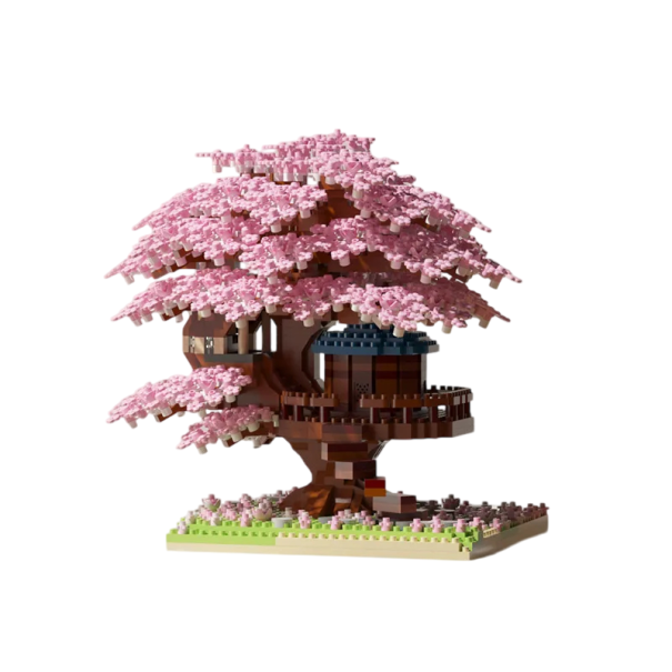 Sakura Tree Building Set 14.9 x 12.5 x 13.8 cm Pink Flowering Tree with a Rich Canopy and a Garden Full of Flowers Decorative Model 1