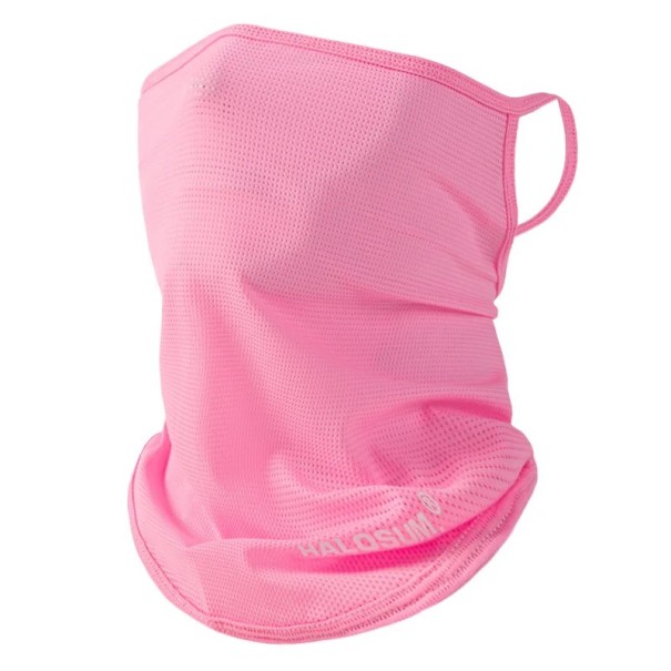 Șal Ice Silk pentru față, guler, mască sportivă, prindere pe urechi, pescuit, ciclism, alergare, drumeție, vânătoare, nylon, plasă 30x24x20cm roz