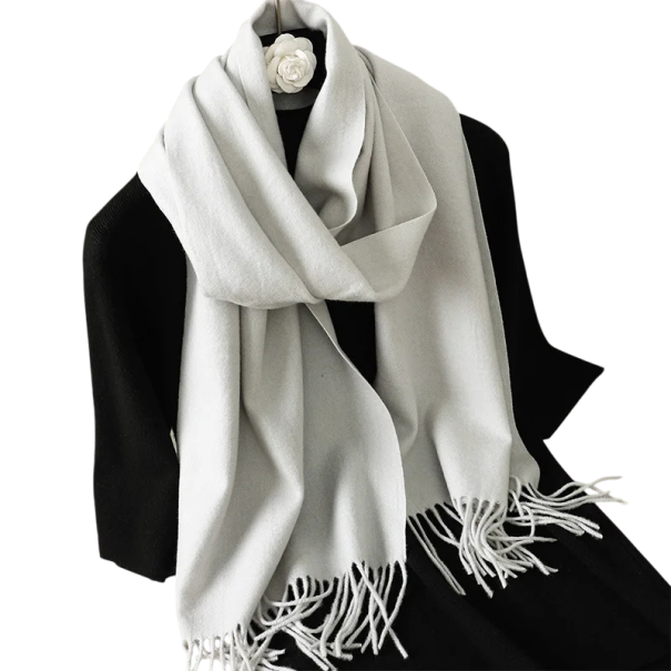 Șal pentru femei 33x180 cm Șal moale uni cu capete franjurate Accesoriu ușor și călduros din poliester Șal elegant pentru toamnă și iarnă fildeș