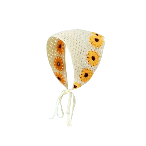 Șal triangular croșetat cu motiv de floarea-soarelui, șal de păr de primăvară-vară pentru femei, accesoriu drăguț și ușor pentru călătorii 1