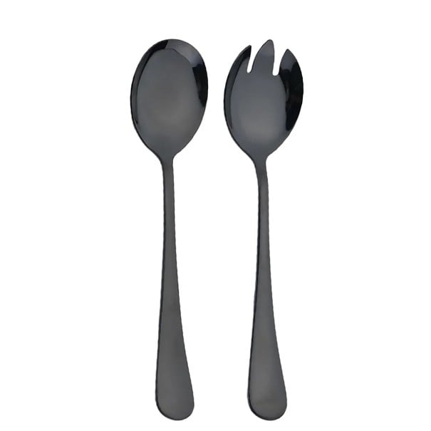 Salatbesteck aus Edelstahl Löffel und Serviergabel Europäischer Stil Tischbesteck für Salat Servierset Küchenutensilien schwarz