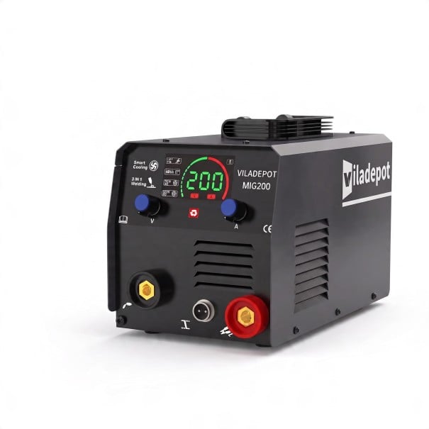 Saldatrice inverter 3in1 MIG MMA e Lift TIG 200 A per filo tubolare 0,8 e 1,0 mm Dimensioni 34,5 x 31,5 x 24 cm Nera Per officina 1