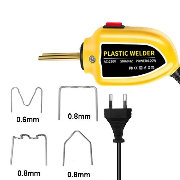 Saldatrice manuale per plastica 100W con spina EU per riparazioni di crepe nella plastica 4 tipi di morsetti 200 pezzi 220V Kit di riparazione per plastica giallo