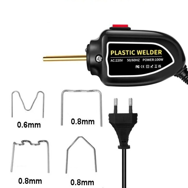 Saldatrice manuale per plastica 100W con spina EU per riparazioni di crepe nella plastica 4 tipi di morsetti 200 pezzi 220V Kit di riparazione per plastica nero